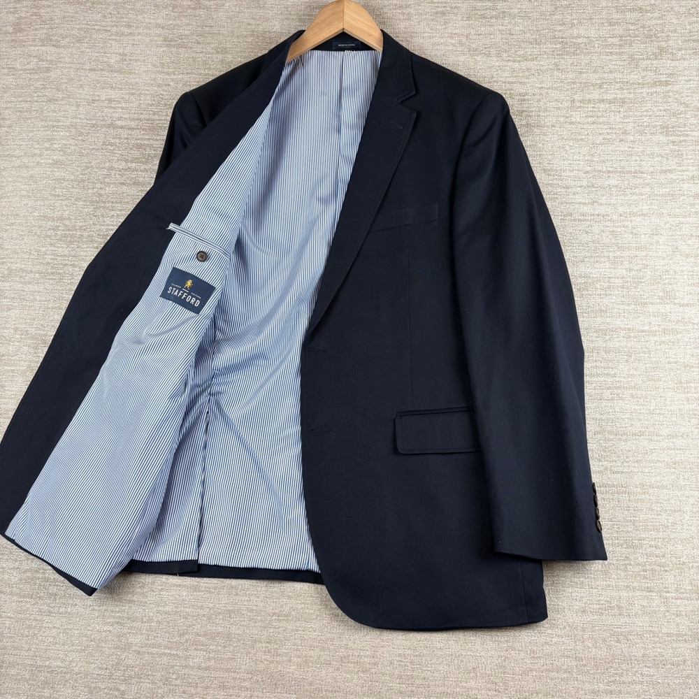 Stafford Signature Sport Coat Navy Blue Solid Classic Fit Mens 42R Club Blazer